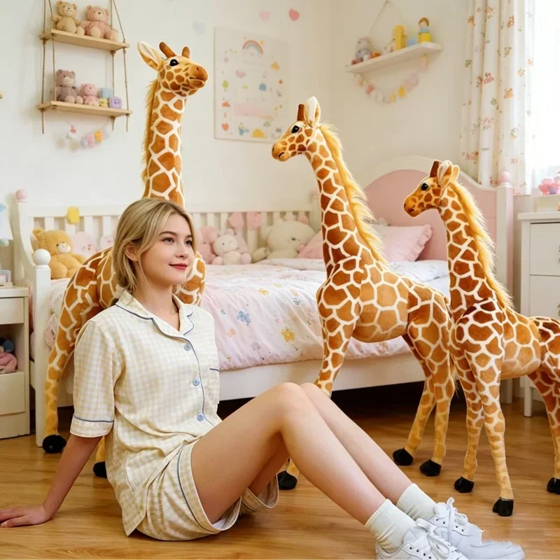 Large Giraffe Stuffed Plush Figure Realistic Pattern For Indoor Scene Arrangement Living Room Display Portrait Shooting Ornament