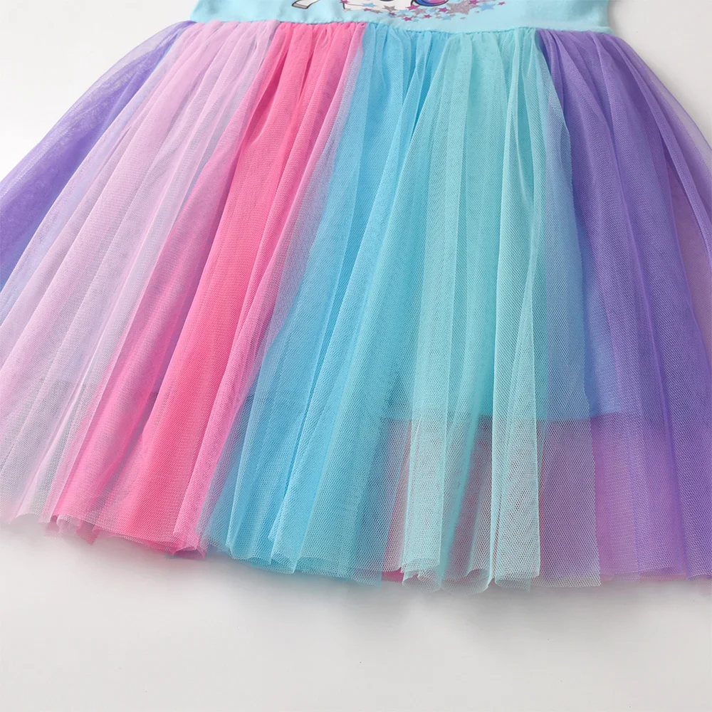 VIKITA Kleinkinder-Kleid mit Einhorn-Stern-Print, bunt, Regenbogen, Rüschenärmel, Geburtstagsfeier, Prinzessinnenparty, Freizeitkostüme – Detail 5