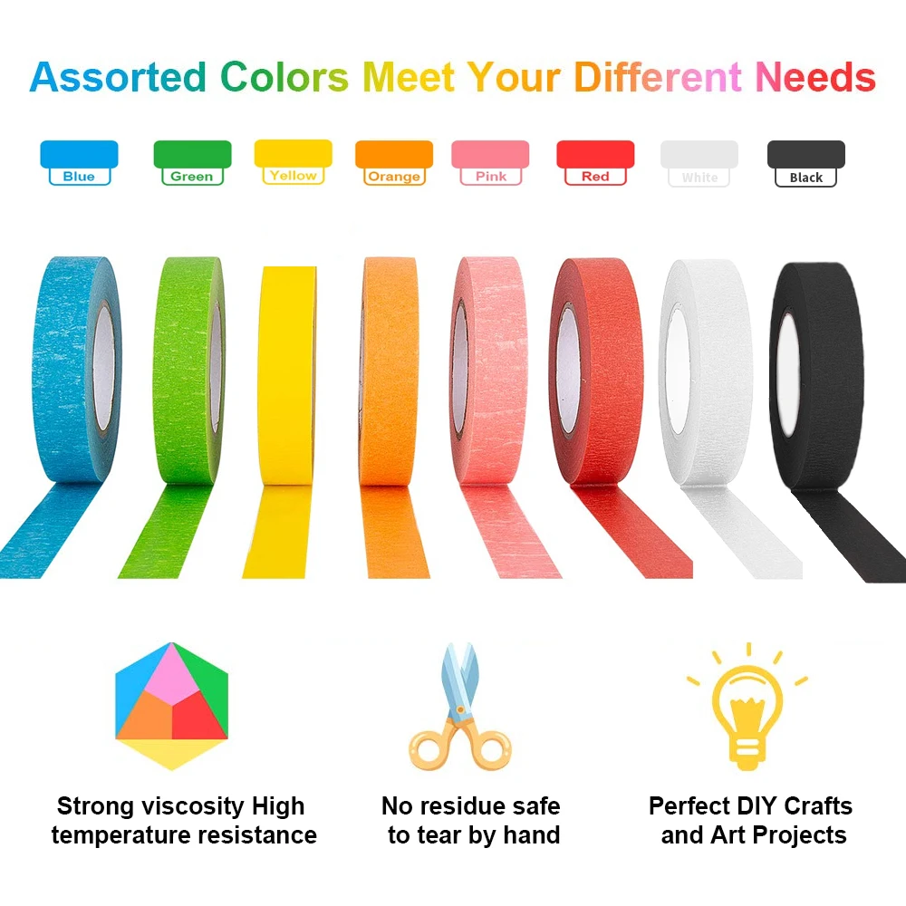 

20M Colorful Paper Tape Masking Tape Identification Tape Automobile Protect The Wall Painting Drawing No Trace Tattoo Supplies