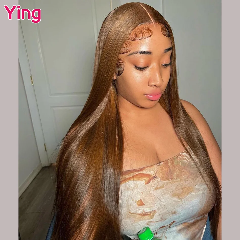 

Ying Honey Brown Bone Straight 13x6 Lace Frontal Wig Human Hair 200% 13x4 Lace Front Wig PrePlucked 5x5 Transparent Lace Wig