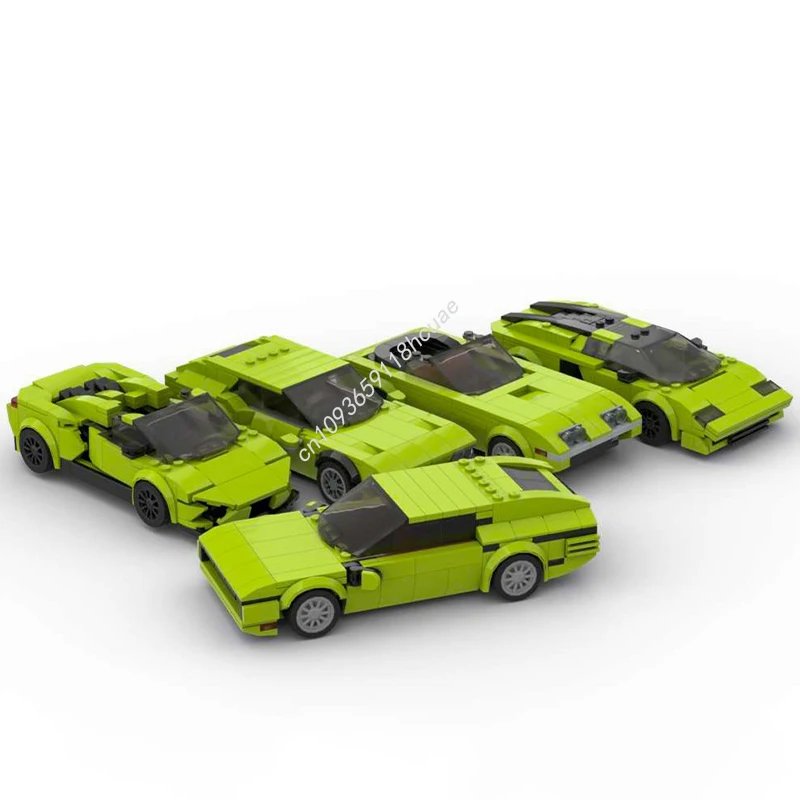 

1297pcs MOC Raging Bull Vehicle Pack of Five Vehicles in Lime City Champions super car Building Block Christmas Gift for kids
