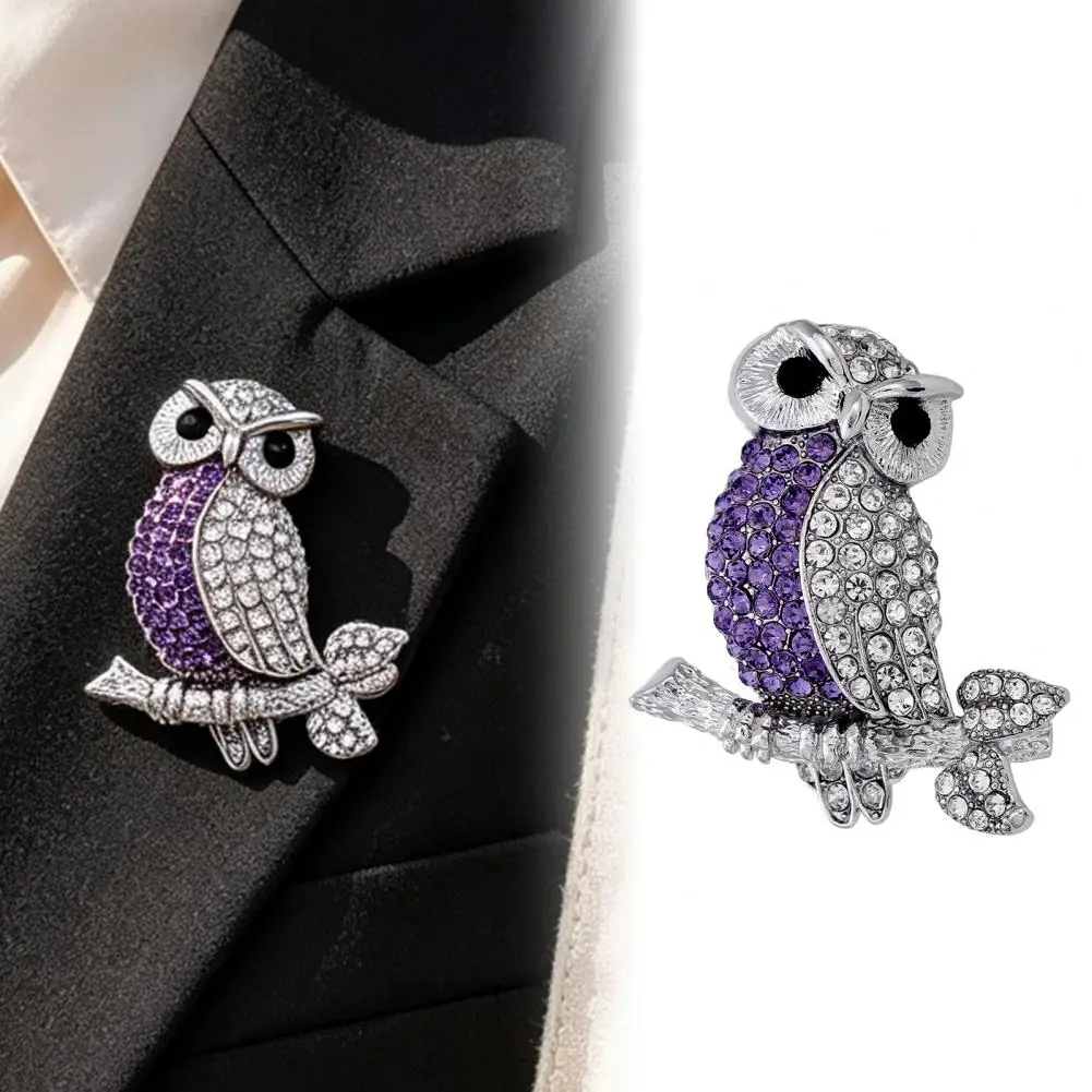 Formal Outfit Embellishment Lapel Pin Rhinestone Owl Brooch Pin Alloy Bird Lapel Pin Decorative Jewelry Accessory for Suits