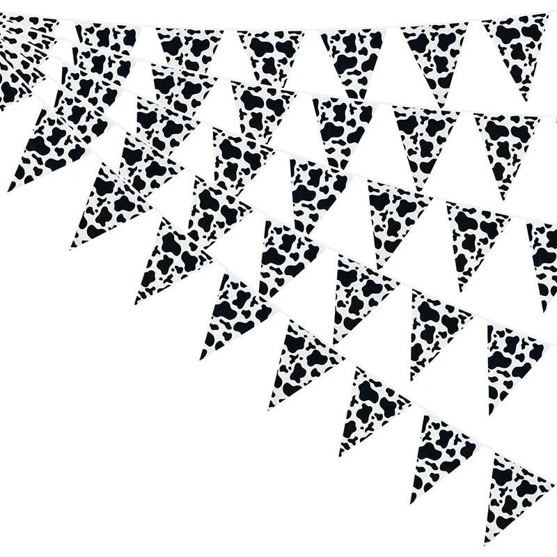 10m Cow Print Pennant Banners Cotton Bunting for Birthday Party Supplies Farm Animal Theme Western Cowboy Party DIY Decoration