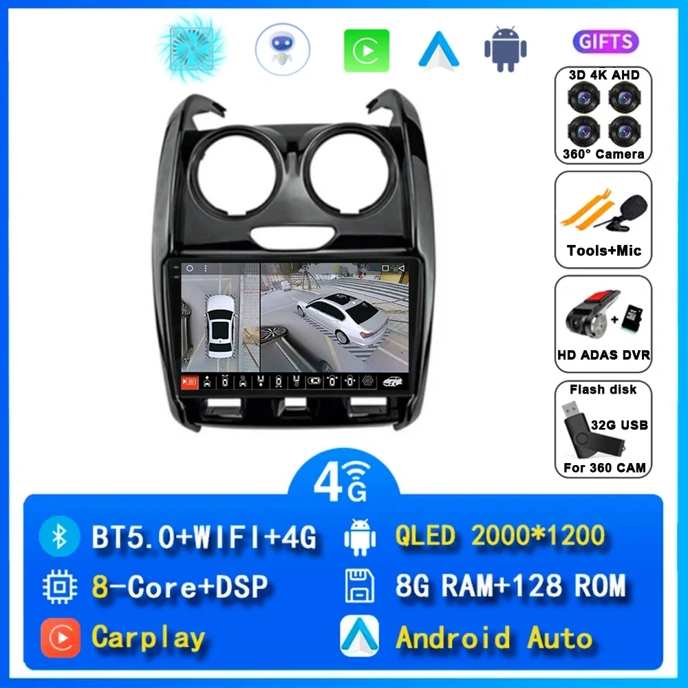 Android 15 Carplay Autoradio Voor Renault Duster 2014 2015 2016 2017-2020 Navigatie GPS Multimedia Speler Stereo WiFi + 4G DSP BT