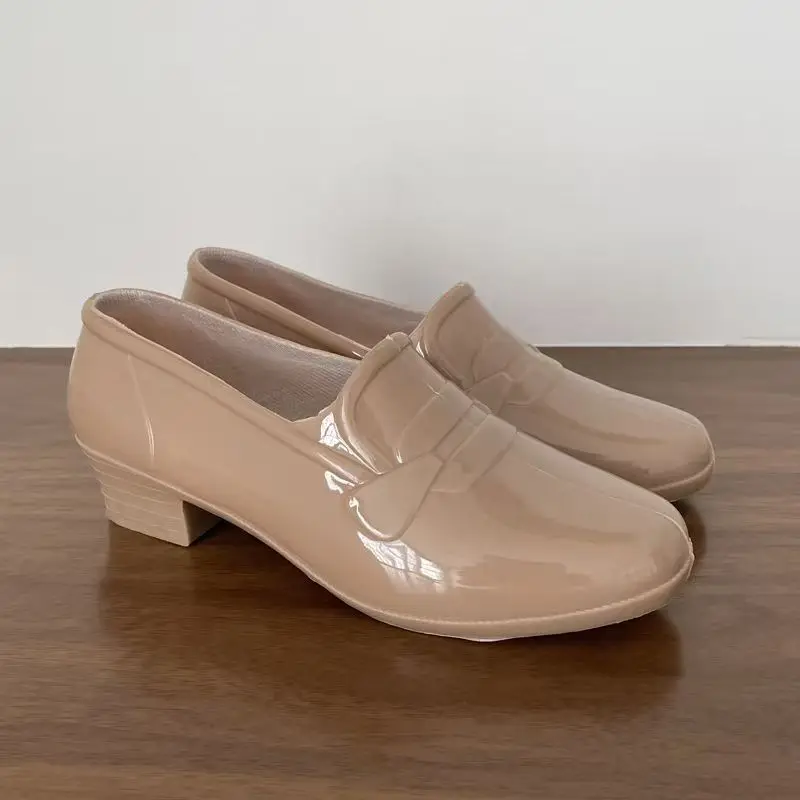 

New Women's Shallow Slip-On Block Heel Rain Shoes Soft Sole Non Slip Waterproof Kitchen Work Shoes High Heel Water Shoes
