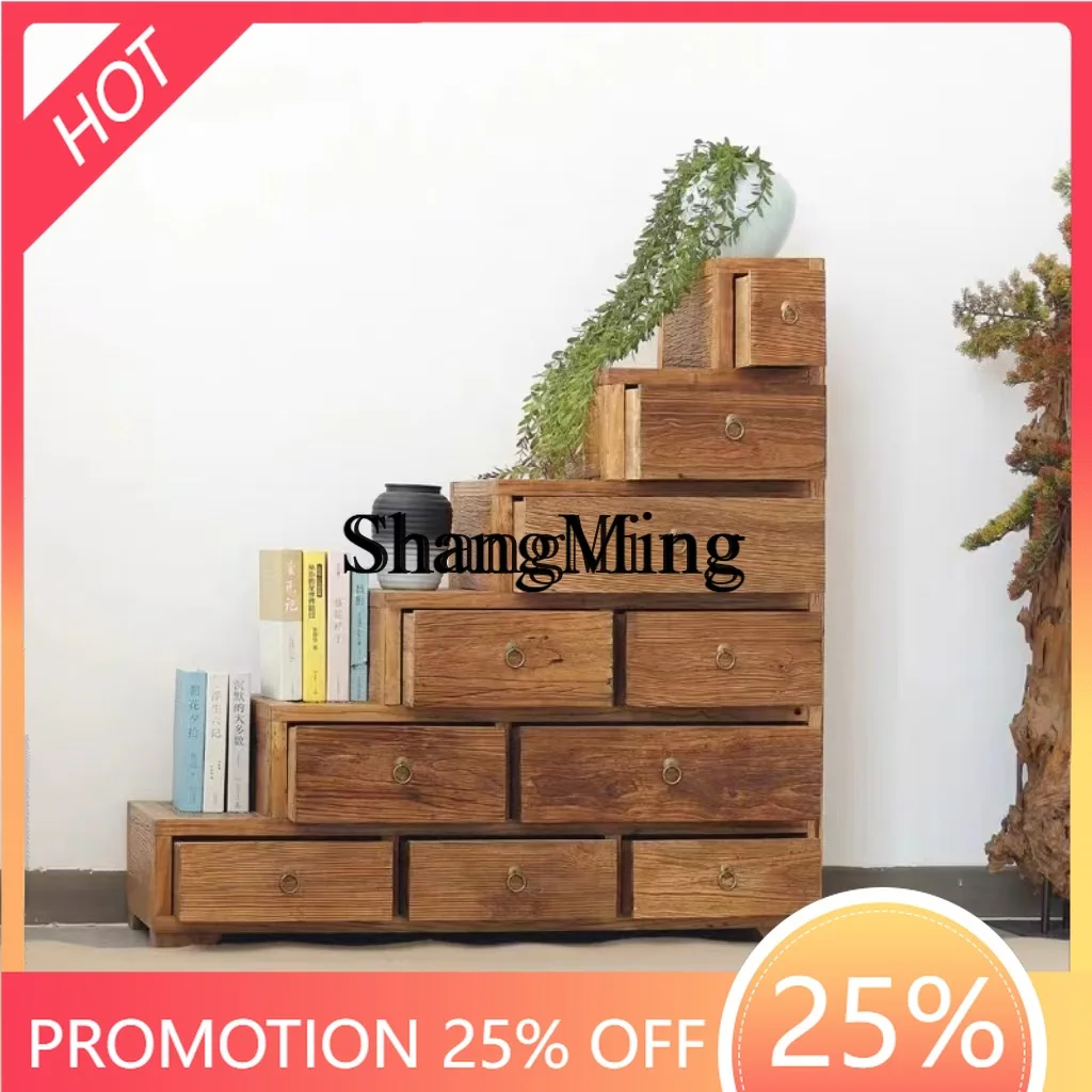 

FG good-looking old elm ladder storage space storage log staircase weathered door panel solid wood special-shaped cabinet