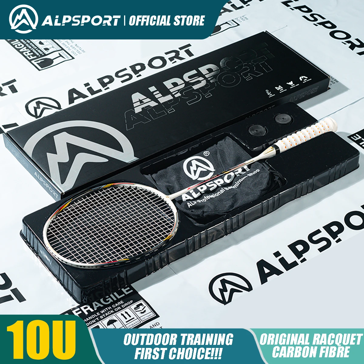 Alpsport AIR 10U  Ultra-léger 52g T500 Raquette de badminton Rebond rapide  Importée Maximum 28lbs 100% Pro Carbon Fibre + Titane Pour les joueurs intermédiaires et avancés