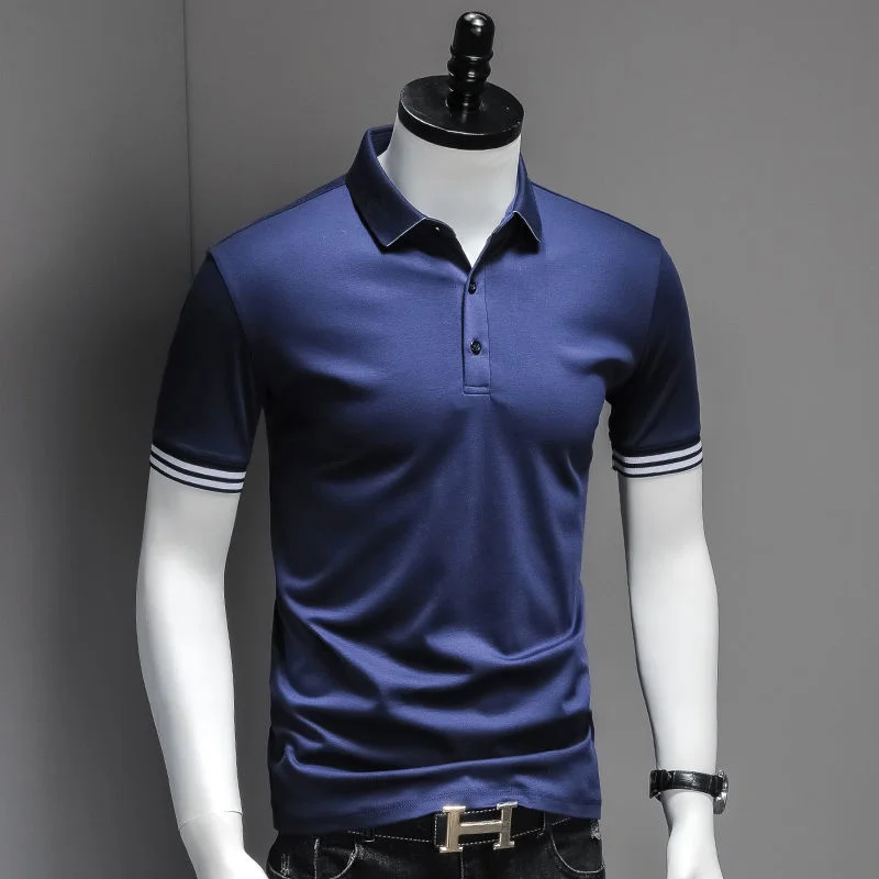 

Clothing Summer Men Men's Threaded Lapel Polo Shirt Short-Seeved T-Shirt Young And Middle-Aged Double Mercerized Cotton Slim