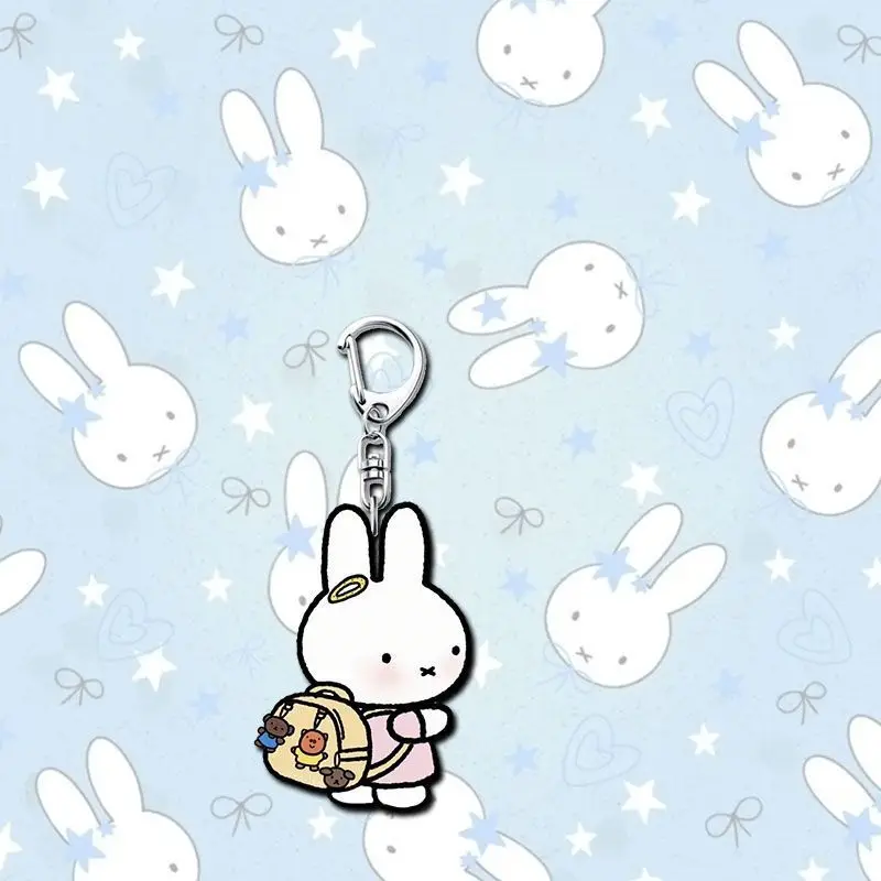 Cute Miffy Rabbit Keychain Acrylic Cartoon Bag Charm Pendant Student School Kids Backpack Accessories Friend Gift Keyring