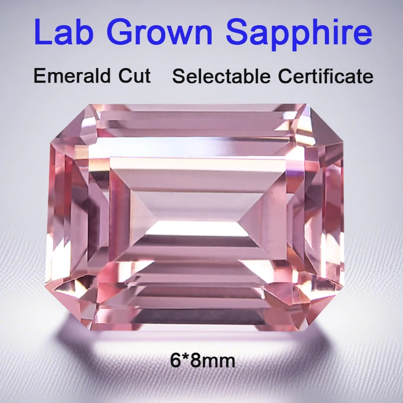 

High Quality Emerald Cut Sunrise Pink Lab Grown Sapphire VVS1 Clarity Loose Gemstone AGL Certified For Fine Jewelry Making