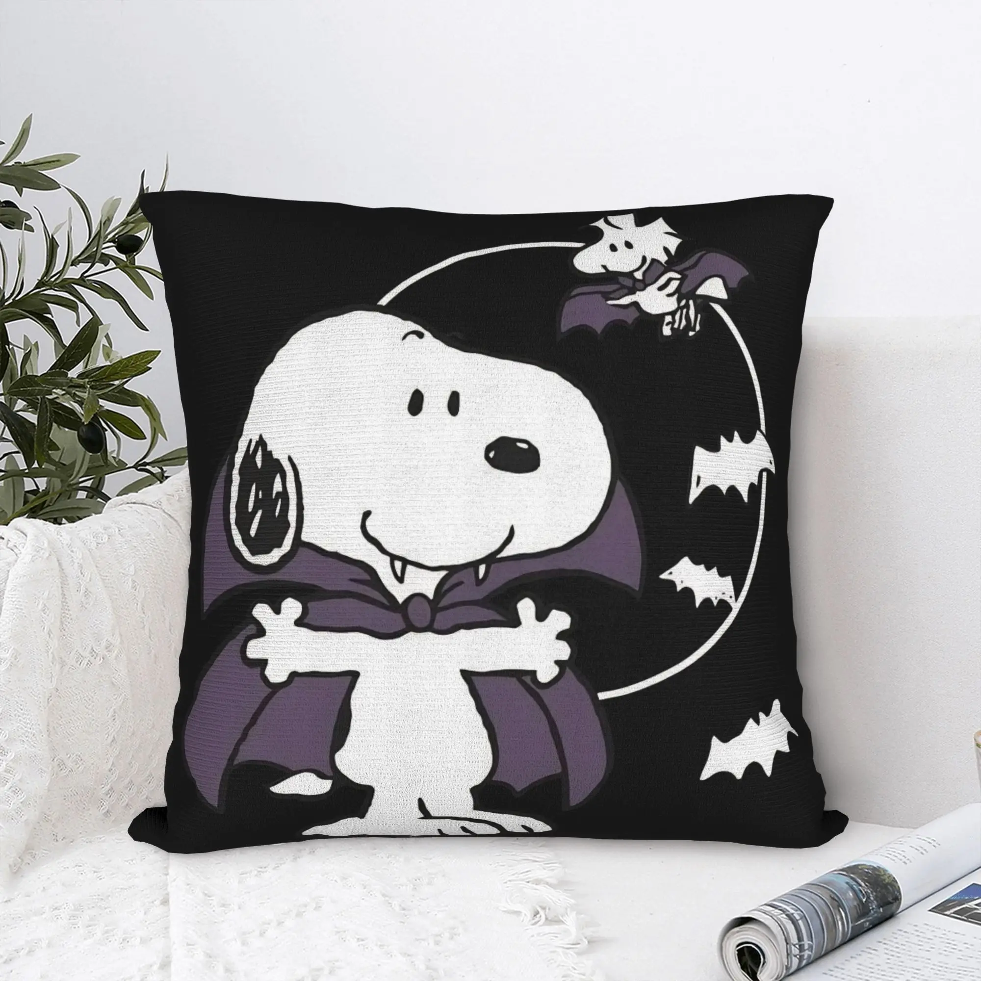 Halloween Snoopys Square Pillow Cases Pumpkin Bat Cushion Cover Funny Zipper Decorative Pillowcase for Sofa 45*45cm