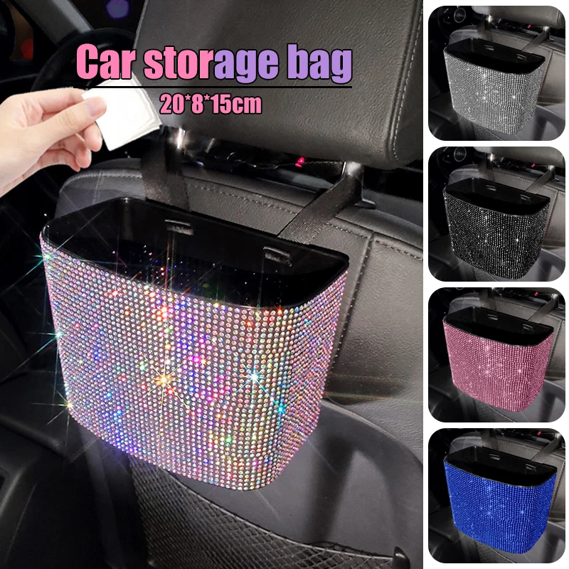 

Car Seat Back Storage Box Diamond-studded Mesh Pocket Plastic Hanging Large-capacity Storage Bag Waterproof And Leak-proof