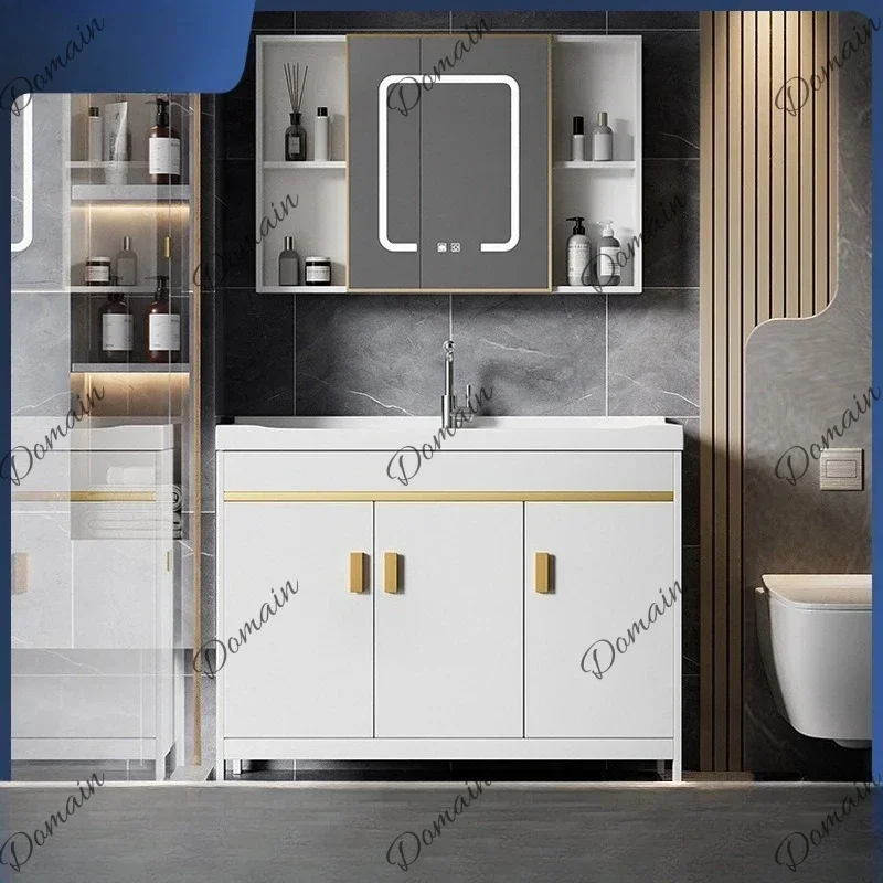 GJH Space Aluminum Laundry Sink With Washboard, Ceramic Washbasin, Floor Standing Bathroom Cabinet Combination