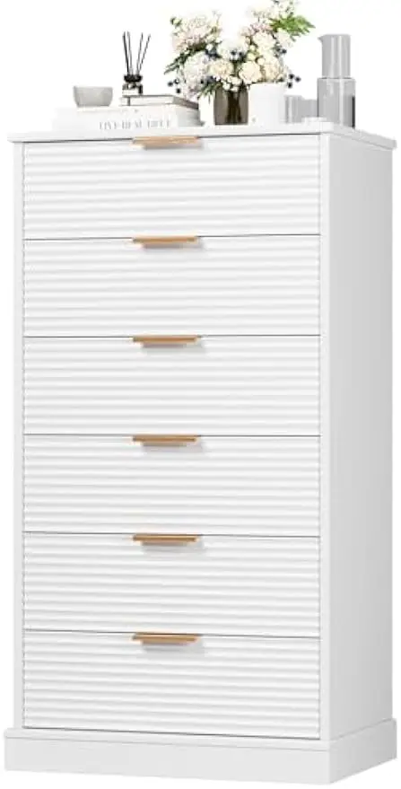 

6 Drawer Dresser, Tall White Dresser with Large Storage Space, Modern Chest of Drawers with Handles