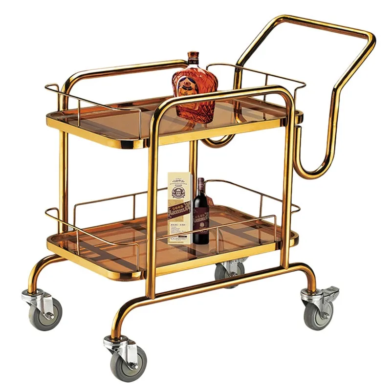 Two-story luxury KTV cart, titanium stainless steel wine , dining , wine cart, wine  4S shop  service cart