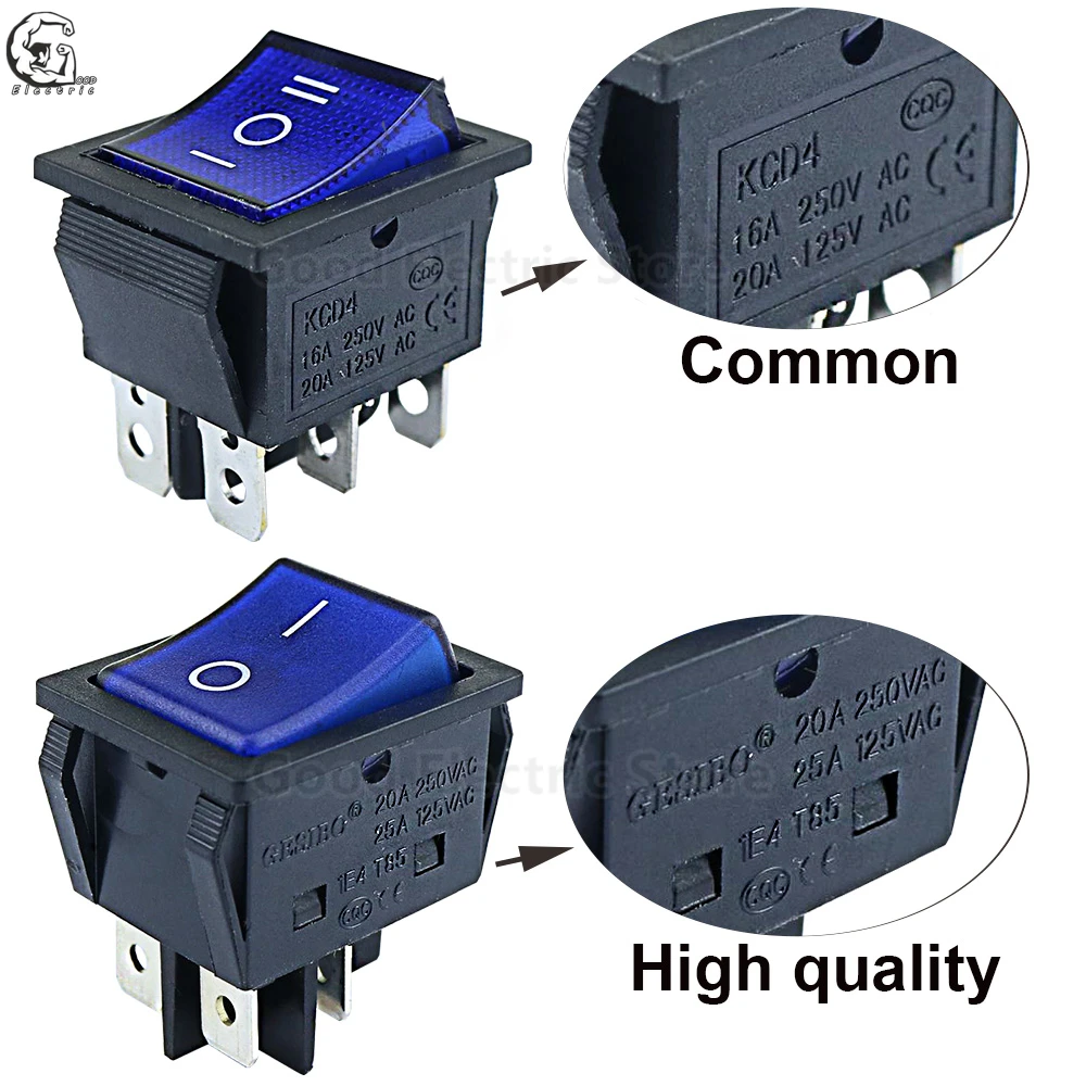 1pcs KCD4 Latching/Momentary Rocker Switch Power Switch I/O l/O/ll 4 Pins/6 Pins With Light 16A 250VAC/25A 250V 20A 125VAC image 5