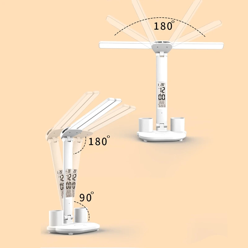 LED Double Head Desk Lamp 180°Rotating Dimmable Touch Table Lamp Eye Protection USB Light for Student Night Reading Book Office