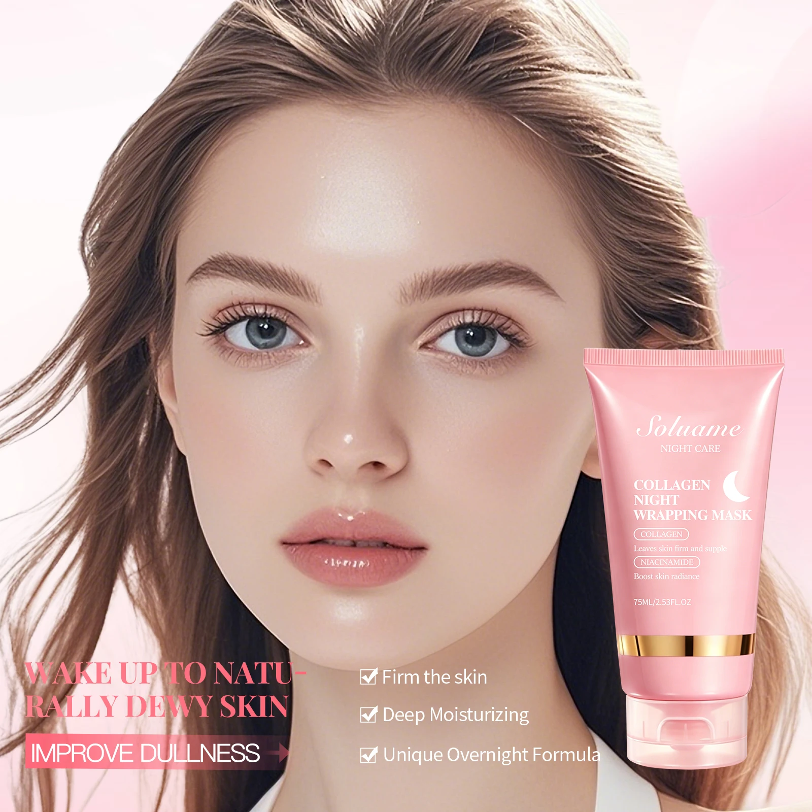 2Pcs Collagen Night Wrapping Mask Peel Off Overnight Collagen Face Mask Niacinamide, Sleeping Mask with Mask Applicator
