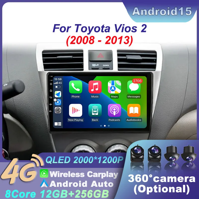 

Wireless CarPlay Multimedia Car Video Auto Radio WIFI Wireless Player GPS Navigation For Toyota Vios 2 2008 - 2013 Split Screen