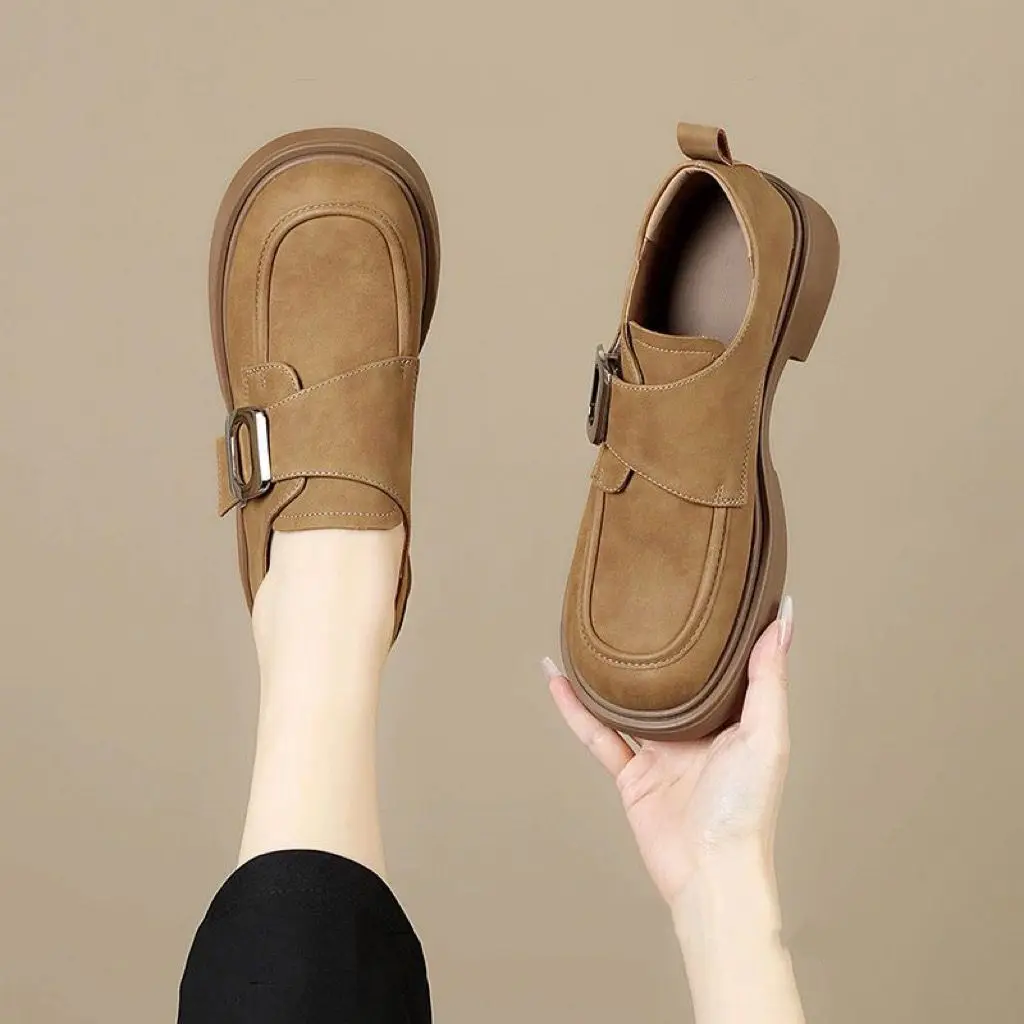 2026 New Trendy Women Loafers Thick Sole Soft Bottom Slip On British Style PU Leather Casual Shoes