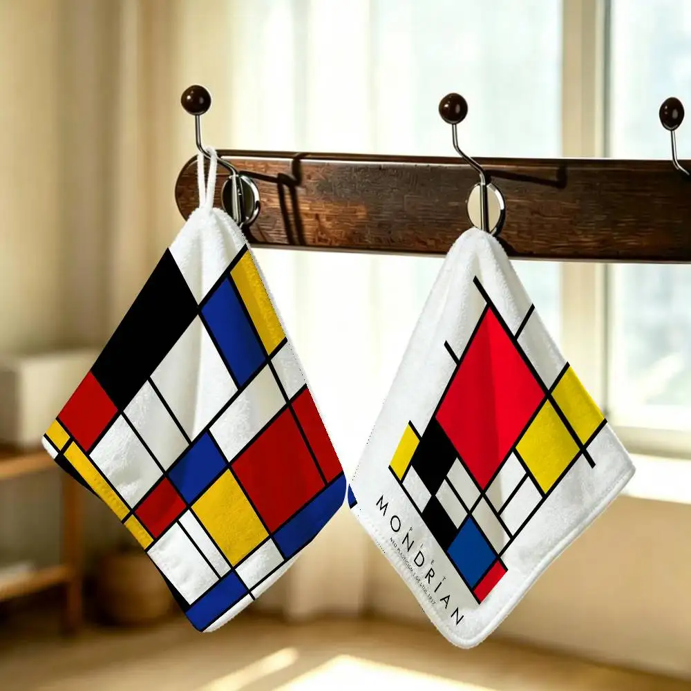 Abstract Painting Piet Mondrian Art Household Hanging Towel Polyester Cotton Hand Wiping Towel Sturdy For Bathroom Bedroom
