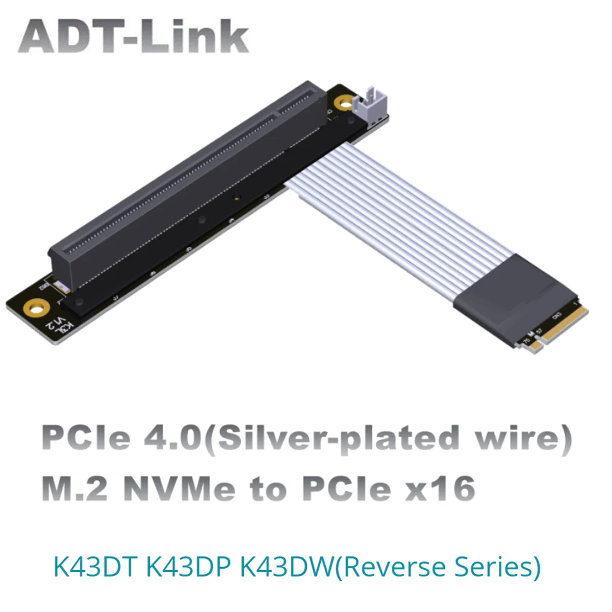 ADT M.2 NGFF NVMe STX Mainboard Video Card Reverse Extender Cable to PCIE 4.0 x16 90 Degree Turn Angled 16x Riser Adapter Jumper