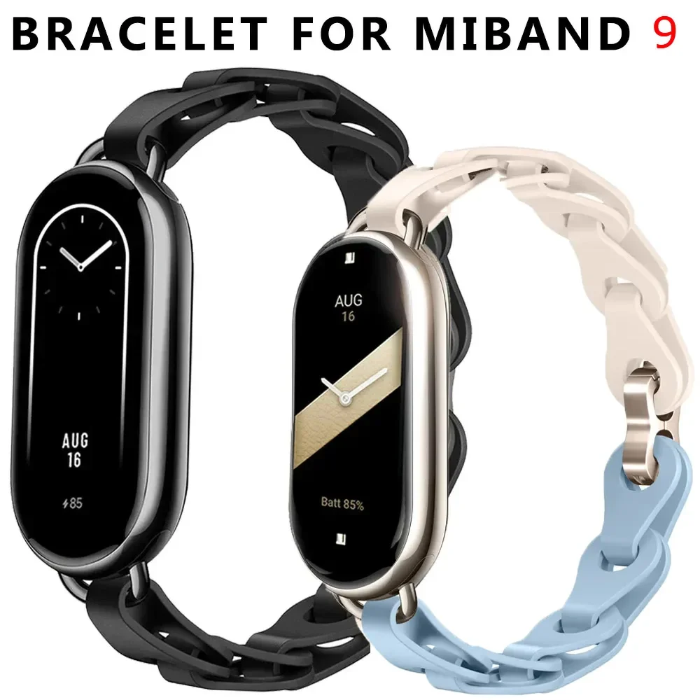 

Rubber Strap for Xiaomi Mi Band 9 Stainless Steel Buckle Bracelet for Miband 9 NFC Fashion Lady Style Replacement Silicone Band