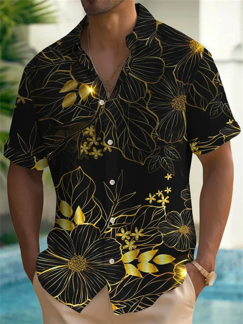 2025 Men's Short sleeved Printed Shirt Hawaii Beach Vacation Men's Coconut Tree Button Casual Shirt Fashion
