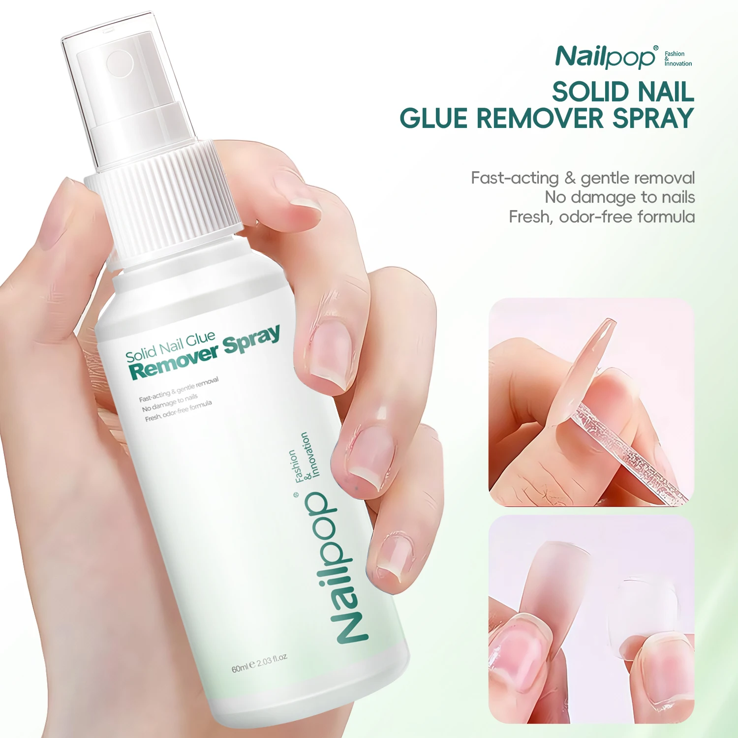 Nailpop 60ml dissolvant d'ongles Spray pour presse sur les ongles faux ongles conseils Type UV tremper solide adhésif faux ongles enlever l'art des ongles