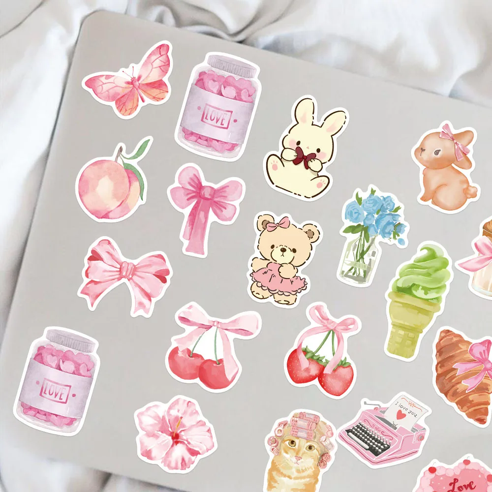 10/30/50Pcs Cute Pink Bear Waterproof Graffiti Sticker Aesthetic Decorative Luggage Laptop Phone Fridge Scrapbook Kids Stickers