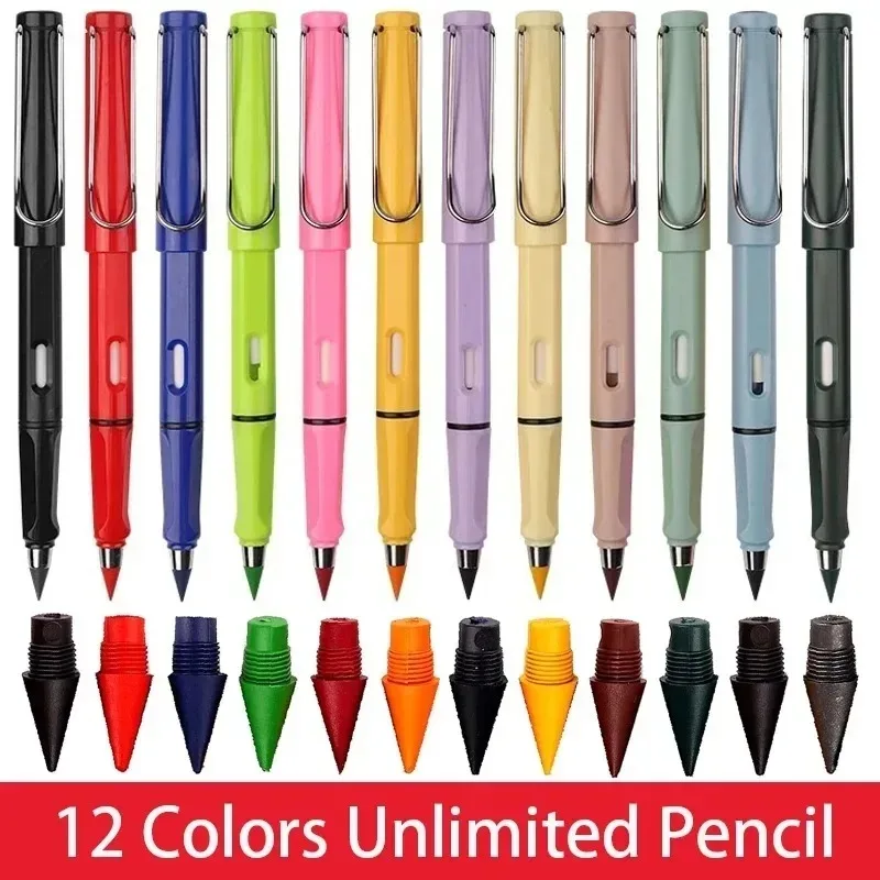 12 Colors Set Everlasting Pencil with Eraser Unlimited Writing Pencils Eternal Erasable Pencil Pens for kids School Art Supplies