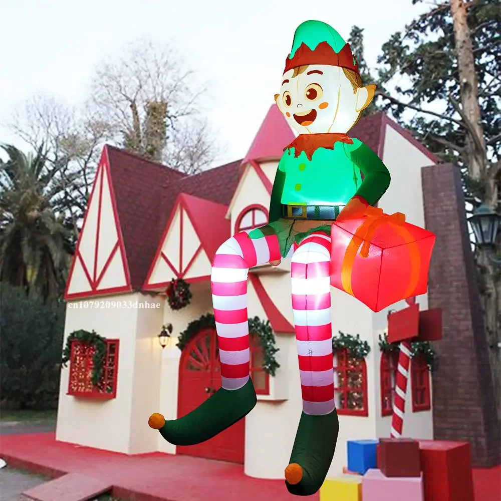 8FT Christmas Inflatable Trim Sitting Elf with Gift Bag Xmas Trim Built-in LED Light For Party Garden Yard Outdoor Xmas Decor - view 3