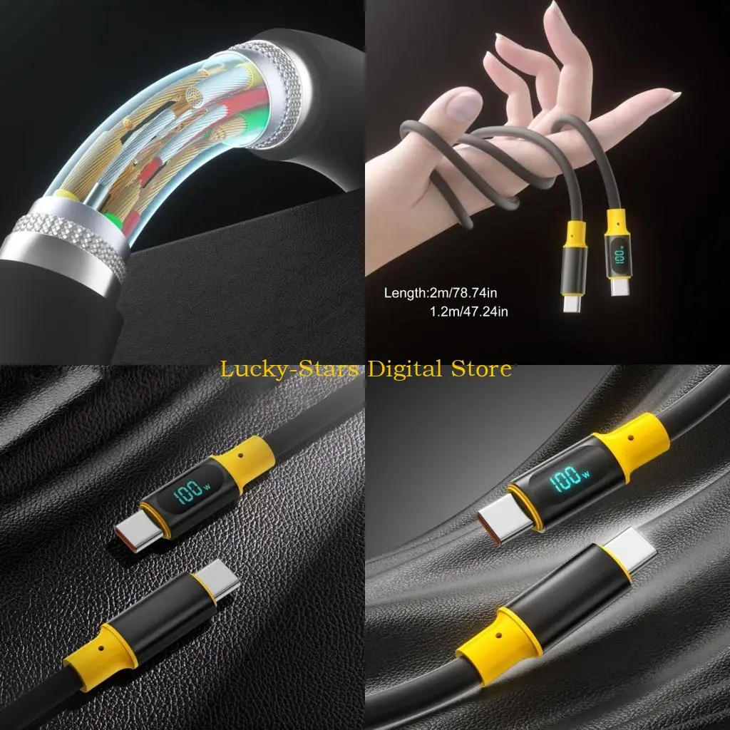 

T3EE USB to Type C Power Cable 480Mbps Data Transfer Cord with LED Digital Display