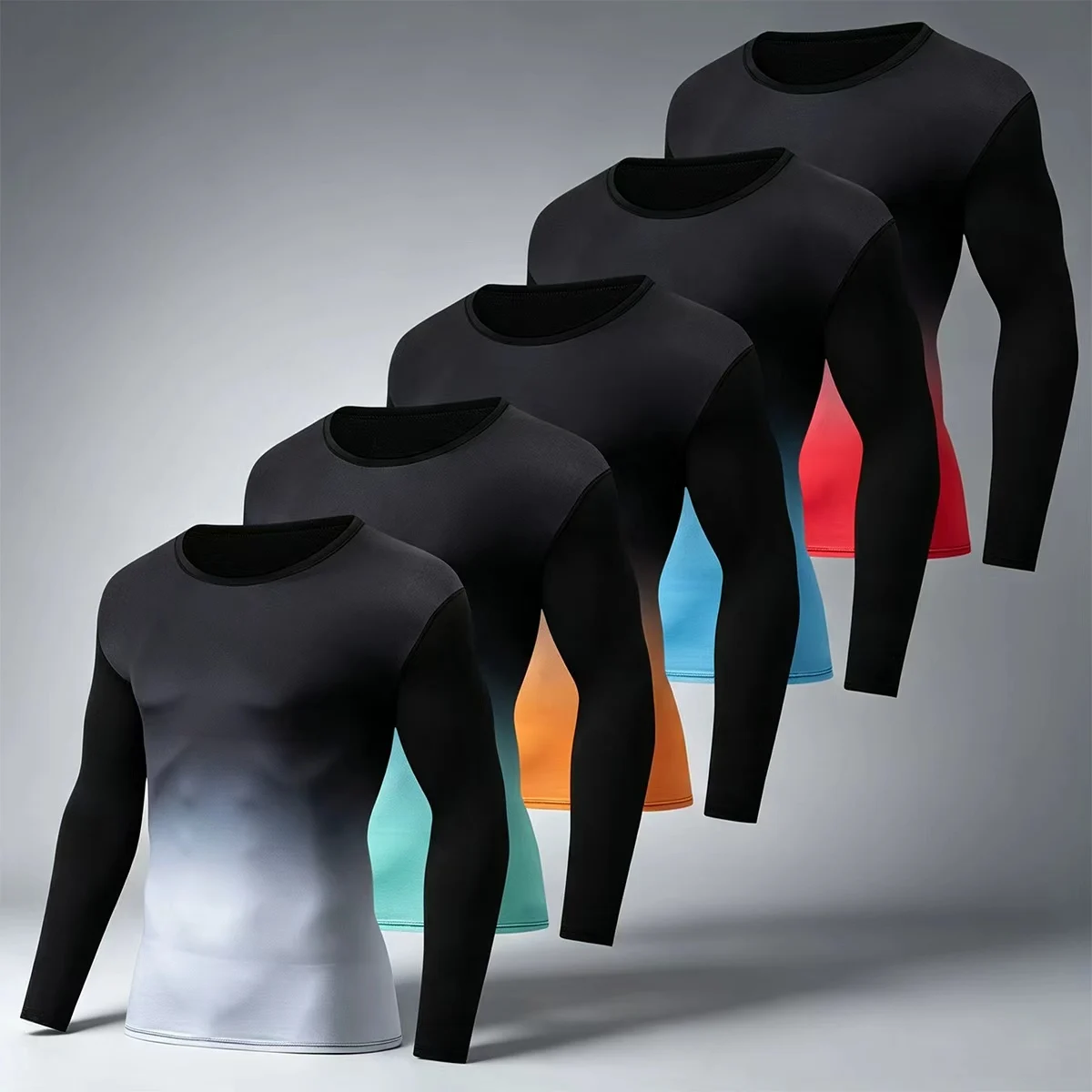 1/2 Piece Autumn/Winter Men's And Teenagers' Fashionable Gradient Long Sleeved T-shirt Casual Sports Running Base Underwear Set
