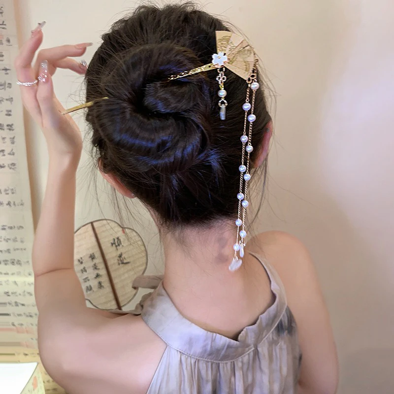 1pc Chinesischen Stil Nische Persönlichkeit Fan-förmigen Legierung Haarnadel Exquisite Quaste Hanfu Qipao Headwear Schnell Geflochtene Haar Artefakt – Detail 4