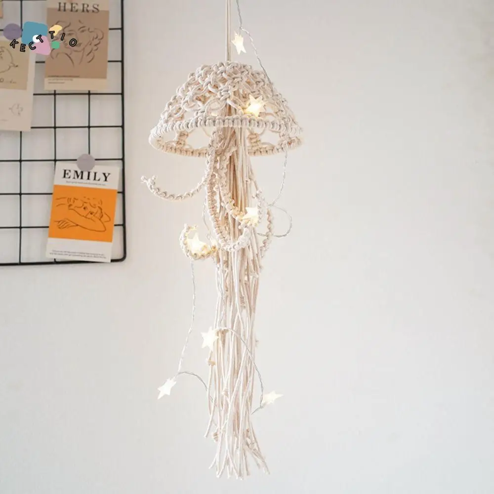 

With String Lights Boho Macrame Dream Catcher Creative Stylish Jellyfish Dream Catcher Exquisite Handmade Woven Ornament