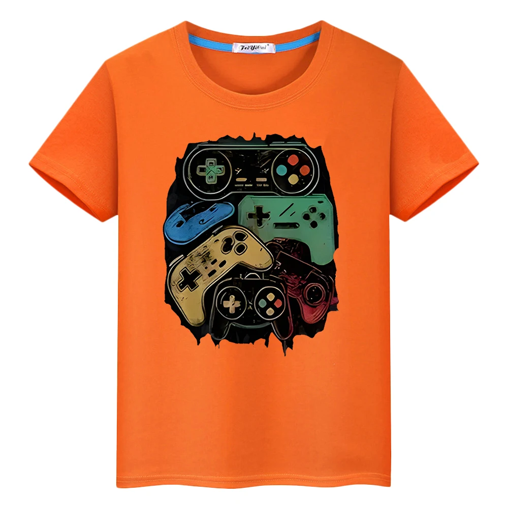 gamepad Print 100%Cotton Kawaii T-shirt Cute Short anime Tops Summer boy Tees pride tshirt y2k one piece kids clothes girls gift