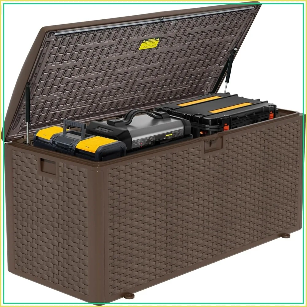 180 Gal Outdoor Storage Box Waterproof Lockable Resin Deck Box Patio Bin UV Resistant Brown
