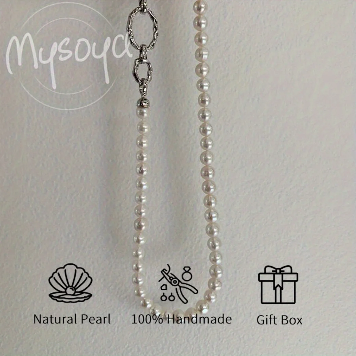 

MYSOYA 7-8mm Natural White Freshwater Simple Pearl Necklace Multi Size Handmade DIY Jewelry With Gift Box Birthday Wedding Gift