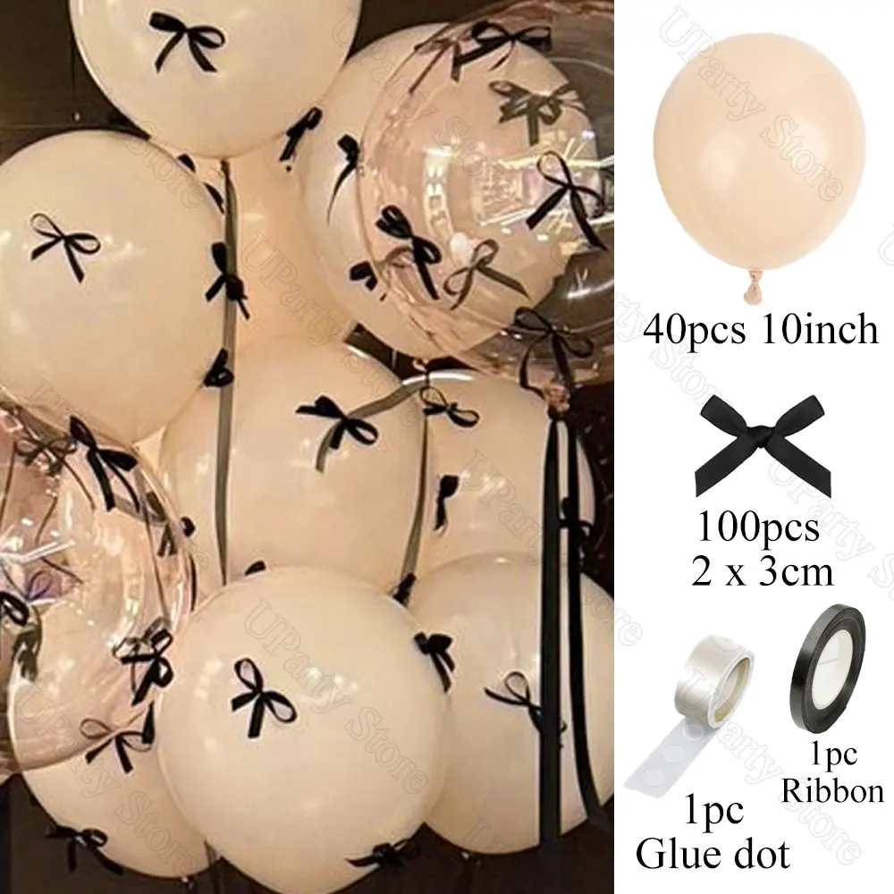 40 Stück weiße Luftballons mit Schleife, 25,4 cm, DIY schwarze Schleifen, Latexballons für Schleife, Kokette, Geburtstag, Babyparty, Hochzeit, Party, Dekoration – Detail 5