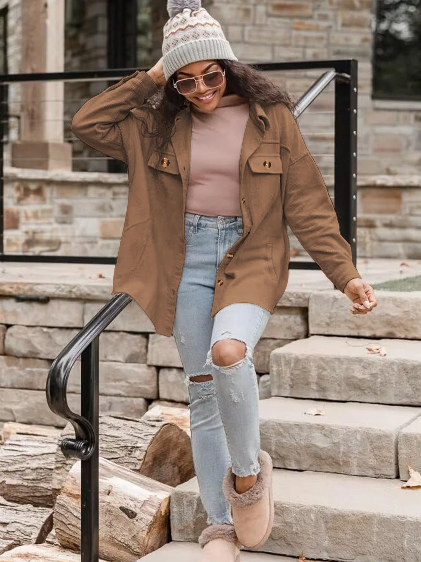 

Corduroy Women's Jacket Winter European and American New Solid Color Single-Breasted Casual Lapel Woolen Women's Casual Sportswe