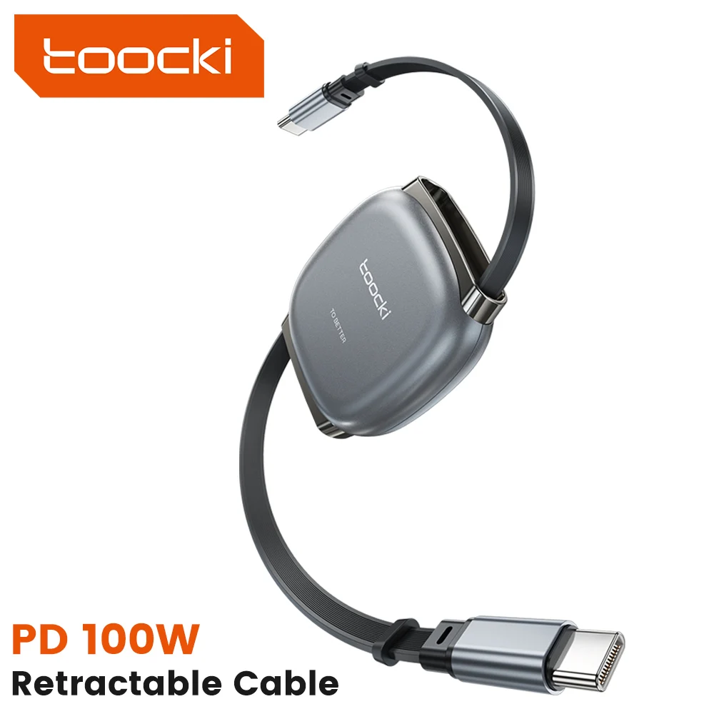 Toocki PD100W USB-C Cable Magnetic Slot Design 7 Adjustable Length 1M Retractable USB C to Type C Cable for iPhone 16 15 AirPods