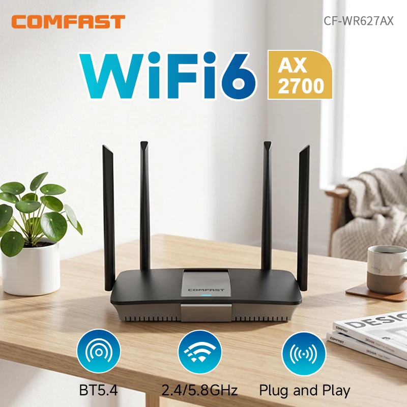 COMFAST CF-WR627AX AX2700 WiFi6 Mesh Router Gigabit Dual Band 2.4G+5.8GHz One-Click Mesh Whole Home Coverage 4 High Gain Antenna
