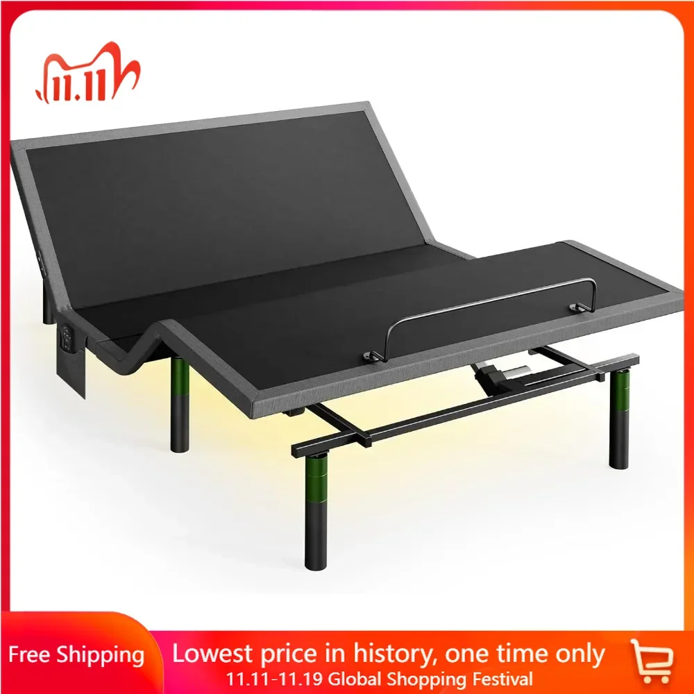 

Queen Bed Frame, 4 Ports USB & Adjustable Bed Base & Under Nightlight, 3 Minutes Fast Assembly, 4 Height Option, Bed Bases