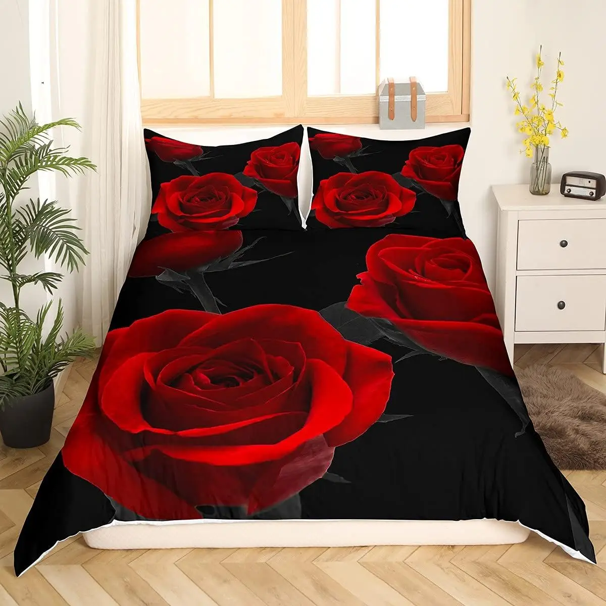 

Red Roses Bedding Set Luxury Rose Floral Duvet Cover For Girls Women Couple Lover Romantic Flowers Comforter Cover Valentine'S