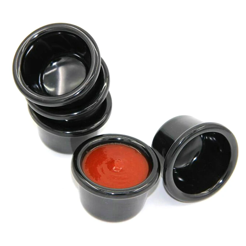 وعاء صلصة المرق قوارب مستديرة لامعة الميلامين 6 سنتيمتر 50 مللي أسود صغير غمس كوب أدوات المائدة الأمريكية لكوب التوابل