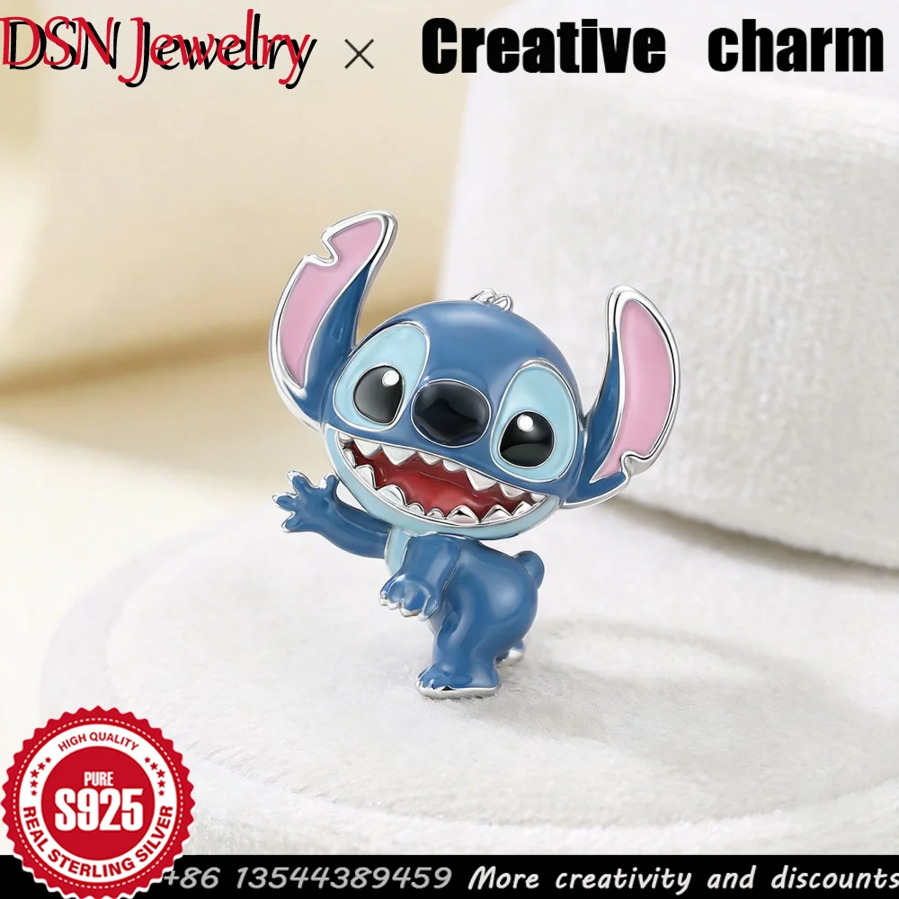 

DSN Jewelry Designer Cartoon Charm S925 Silver Blue Enamel Happy Stitch Charm DIY Beads for Bracelet Necklace Cute Jewelry Gift