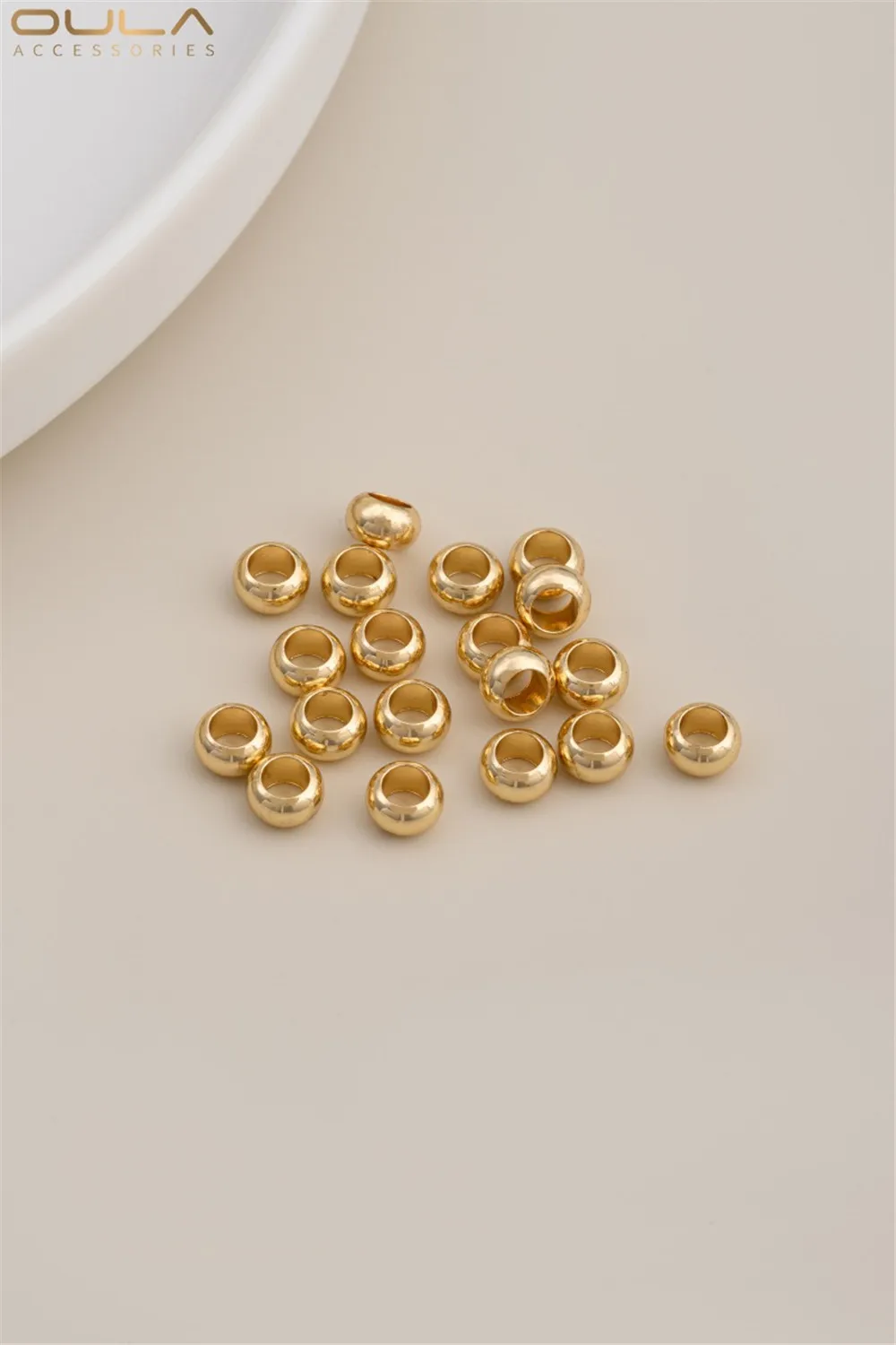 14K Gold-Color Plated Bright Large Hole Wheel Beads Handmade Bead Tire Drum Beads DIY Jewelry Loose Bead Accessories