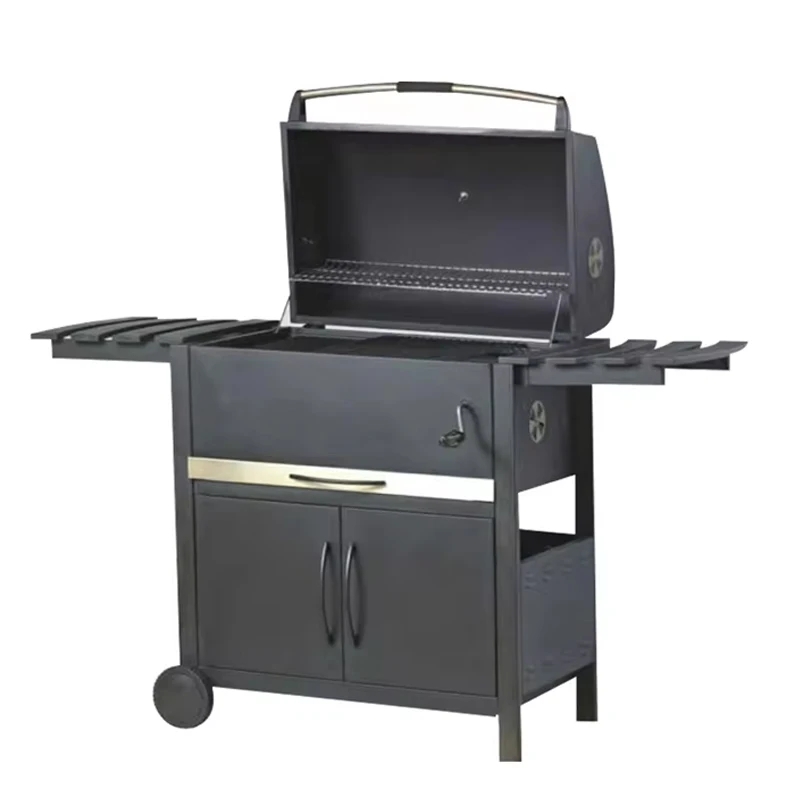 

Коммерческая уличная угольная решетка для барбекю, тележка, портативная литая решетка для барбекю, гриль для барбекю с грилем и шкафом
