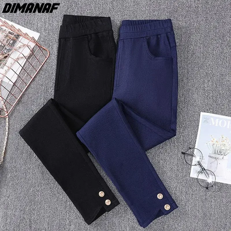 

Dimanaf New Plus Size Jeans Autumn Women Pencil Basic Elastic Pants Loose Casual Female Black Trousers Blue Pants